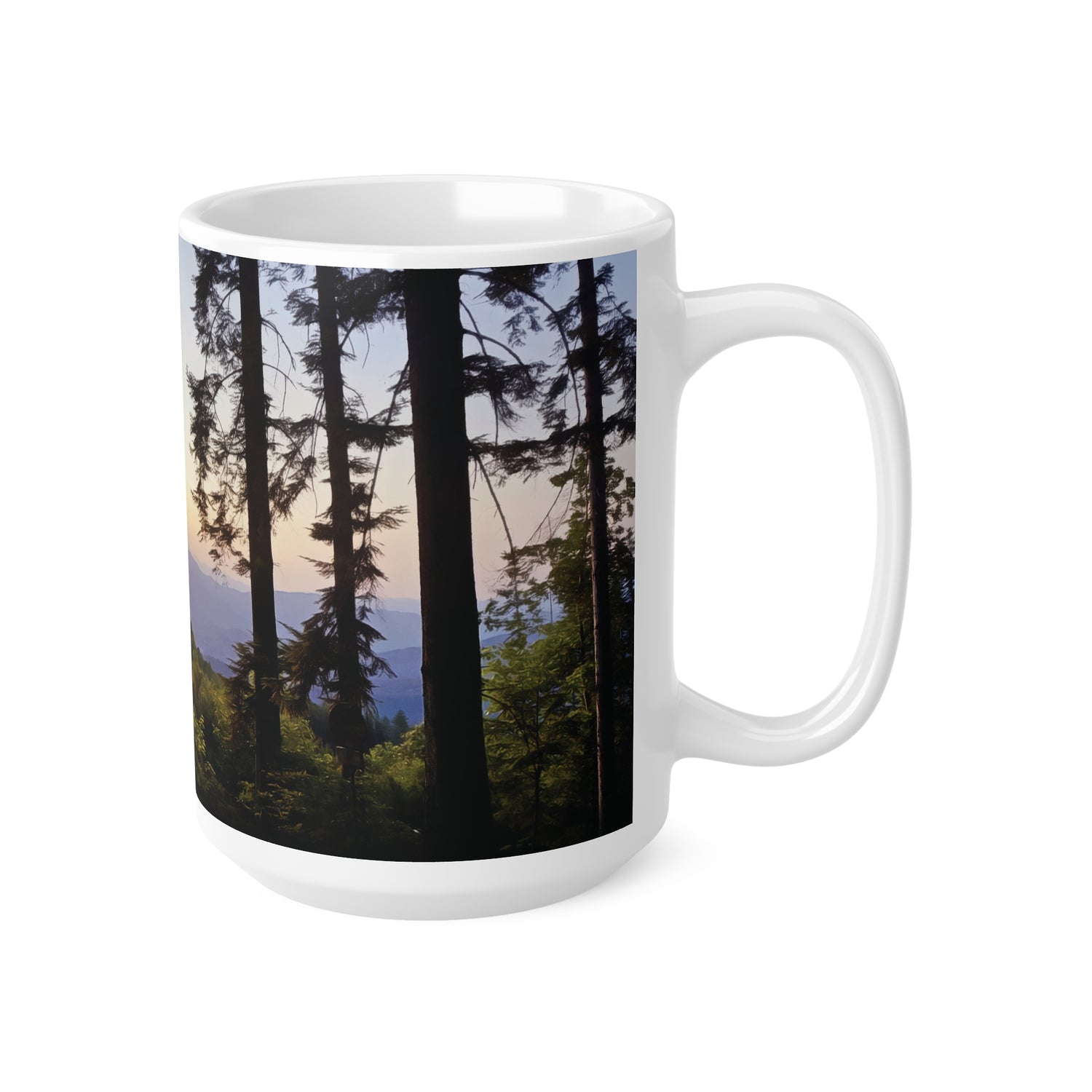 Ceramic White Cup 15oz - Forest Sunset