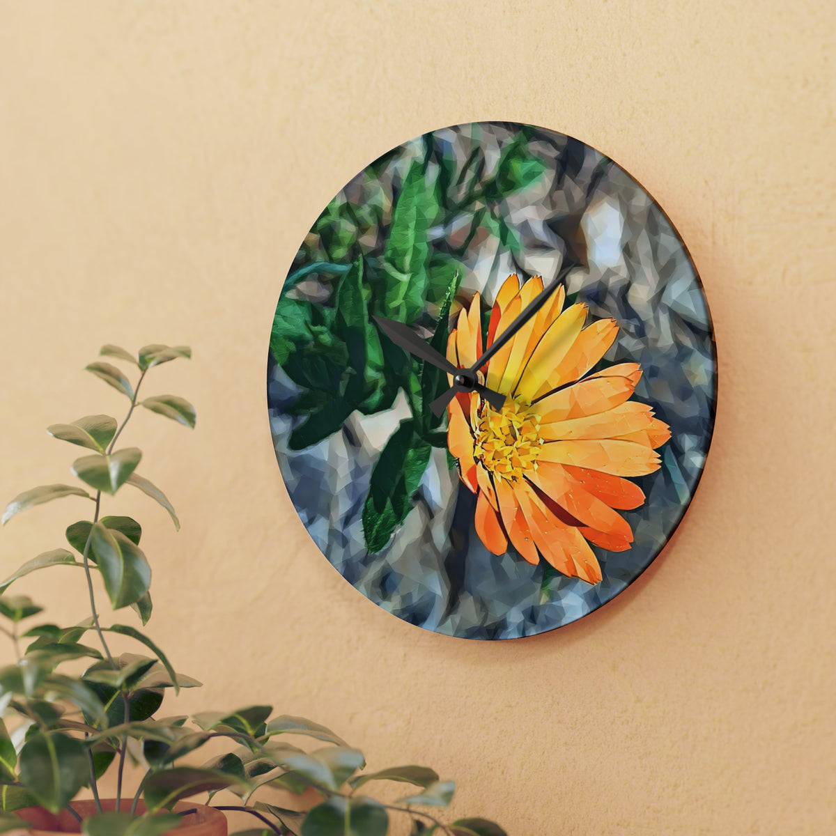 Acrylic Wall Clock - Poly Art - Flower of Calendula (Variant 2)