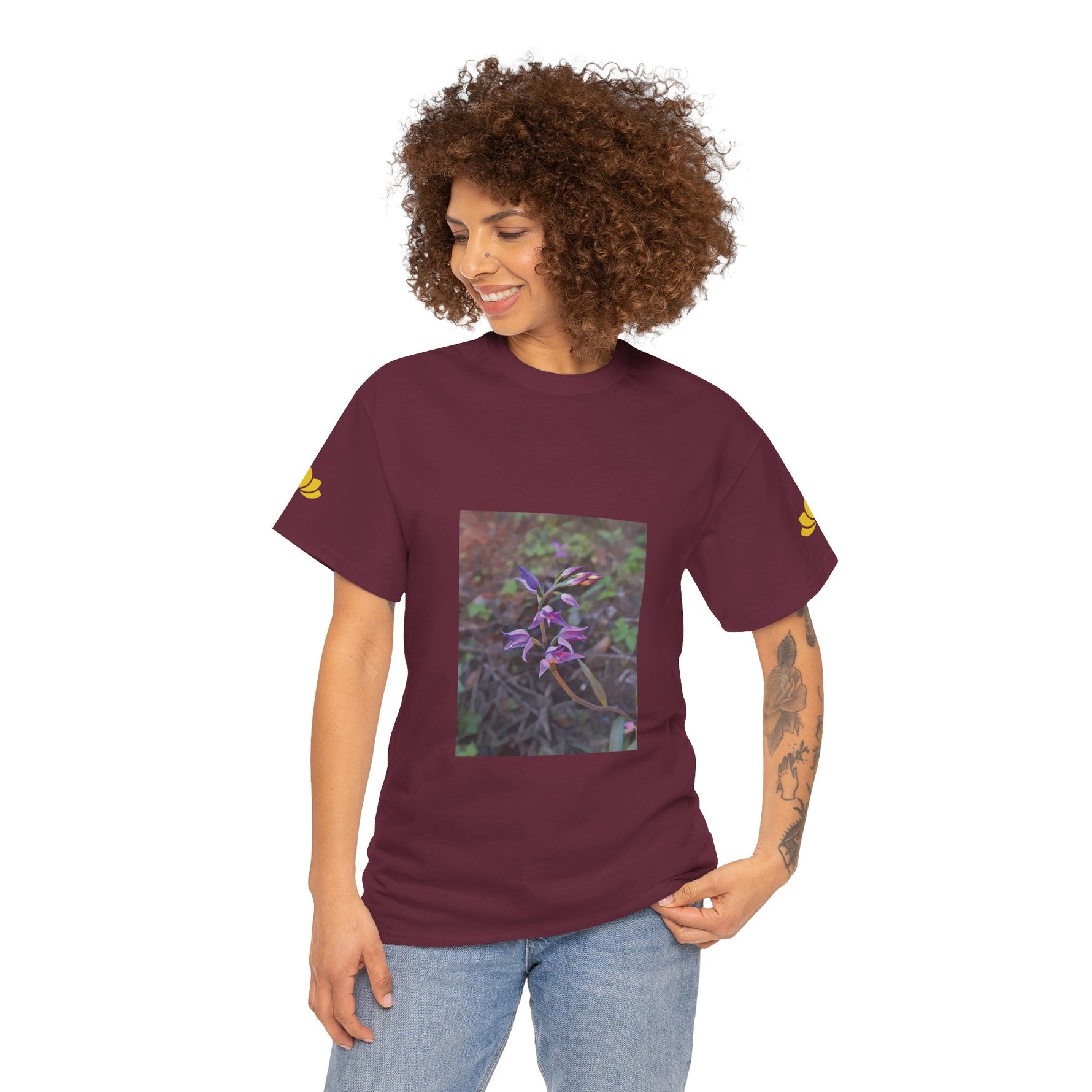 Unisex Heavy Cotton Tee - Poly Art - Flower of Cephalanthera Rubra