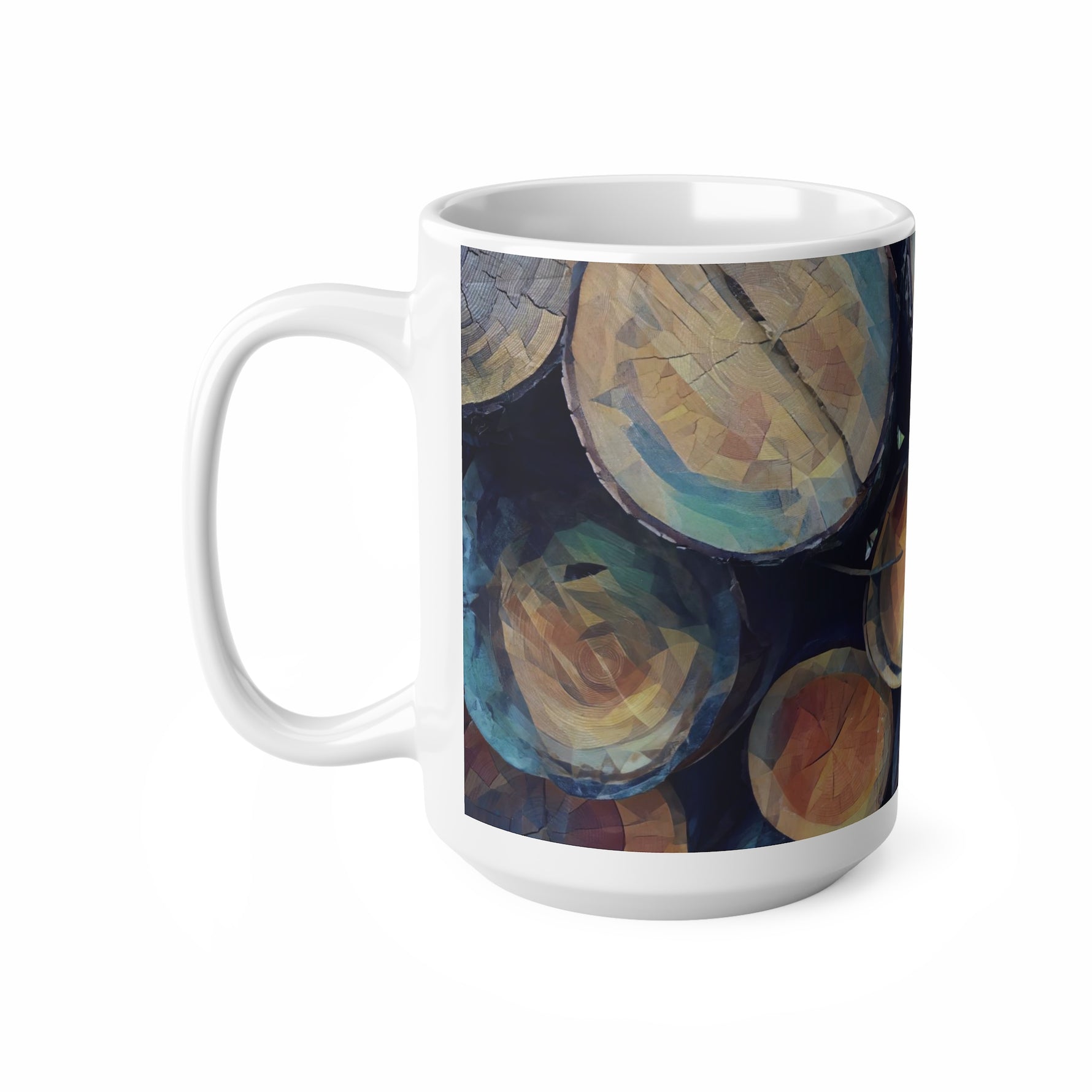 Ceramic White Cup 15oz - Poly Art - Wooden Trunks (Variant 3)