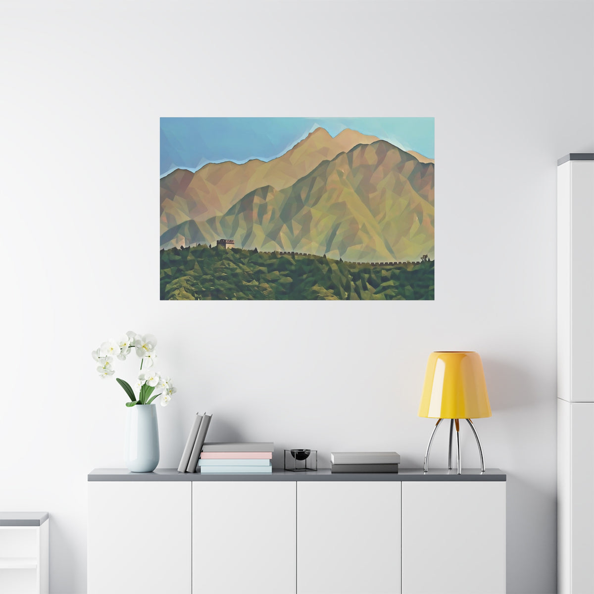 Stretched Matte Canvas - Poly Art - China's Great Wall (Variant 1)