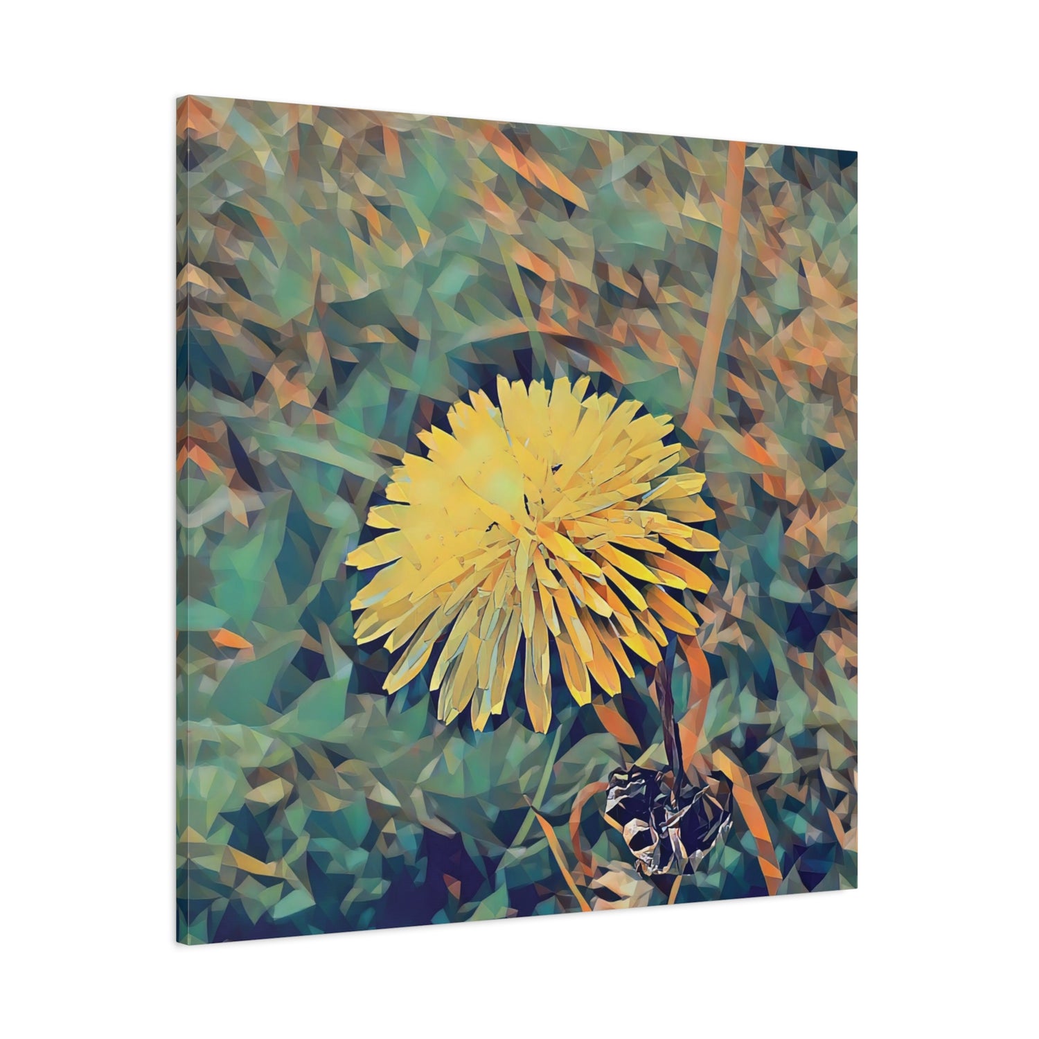 Stretched Matte Canvas - Poly Art - Flower of Dandelion (Variant 1)