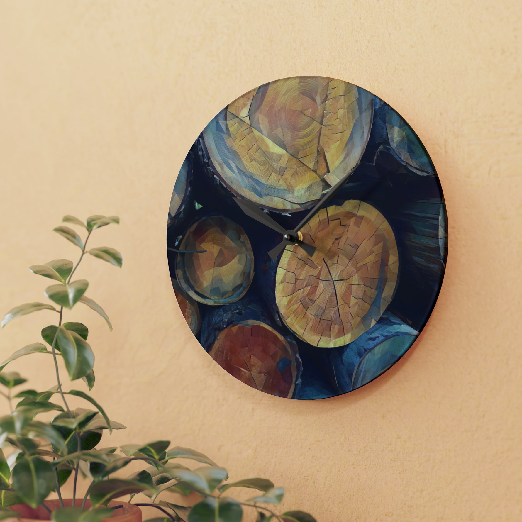 Acrylic Wall Clock - Poly Art - Wooden Trunks (Variant 9)