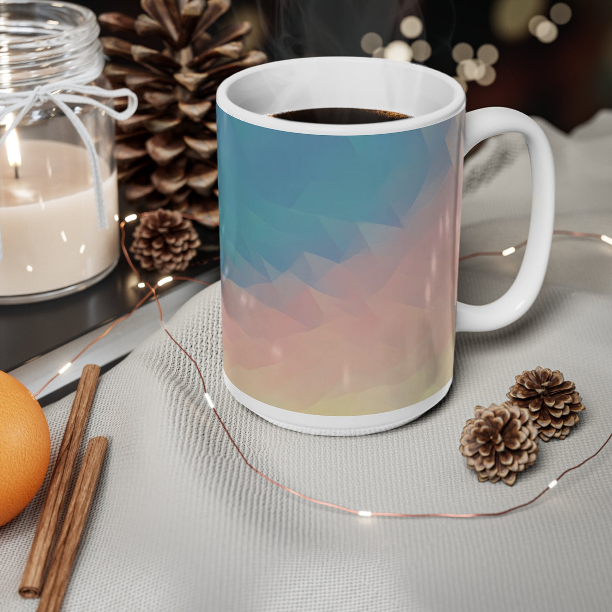 Ceramic White Cup 15oz - Poly Art - Sunset Sky (Variant 1)