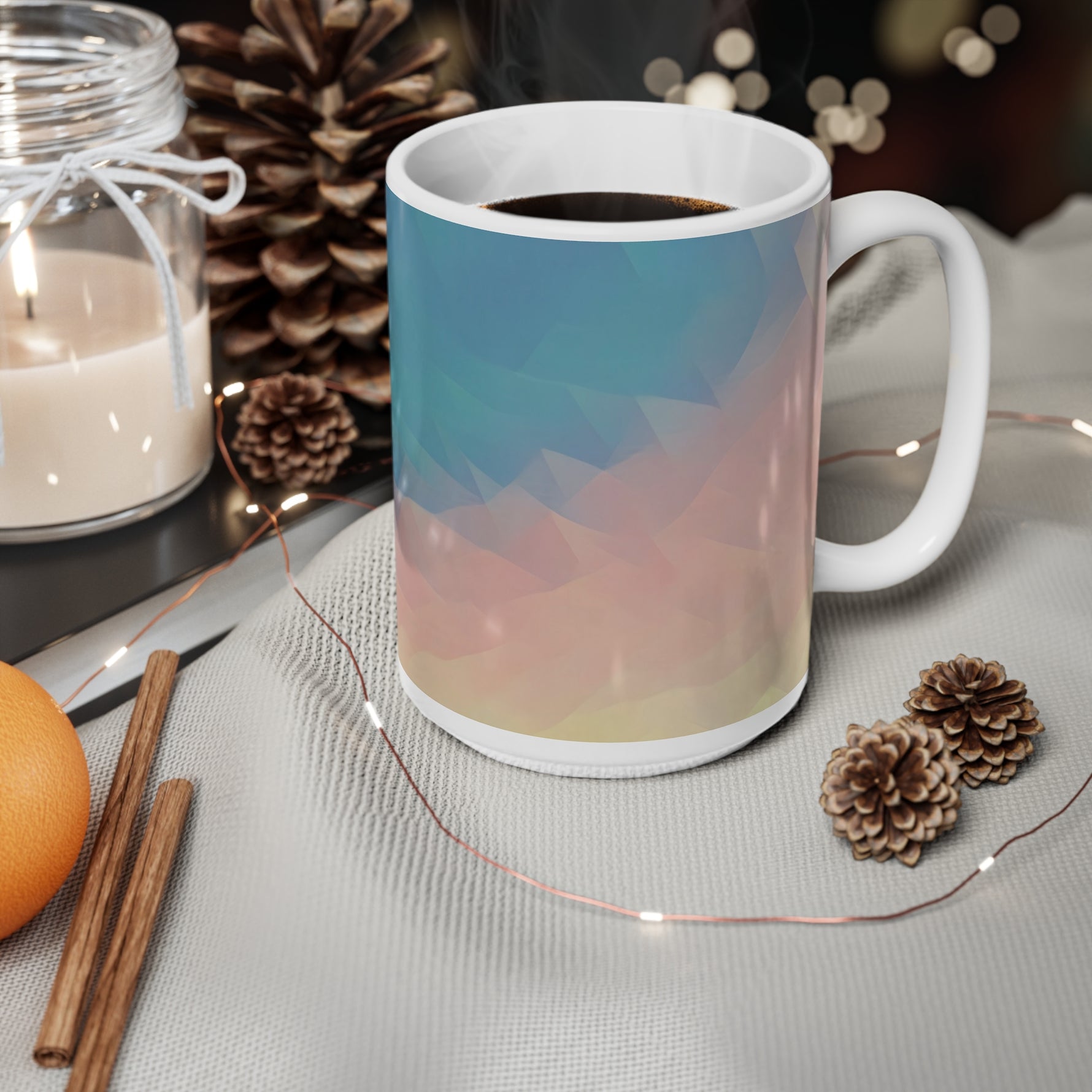 Ceramic White Cup 15oz - Poly Art - Sunset Sky (Variant 1)
