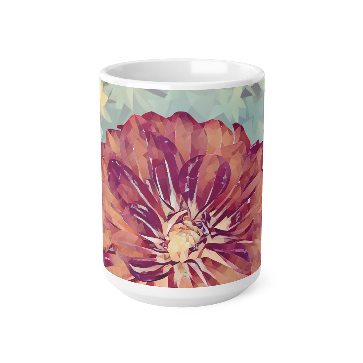 Ceramic White Cup 15oz - Poly Art - Flower of Dahlia (Variant 1)