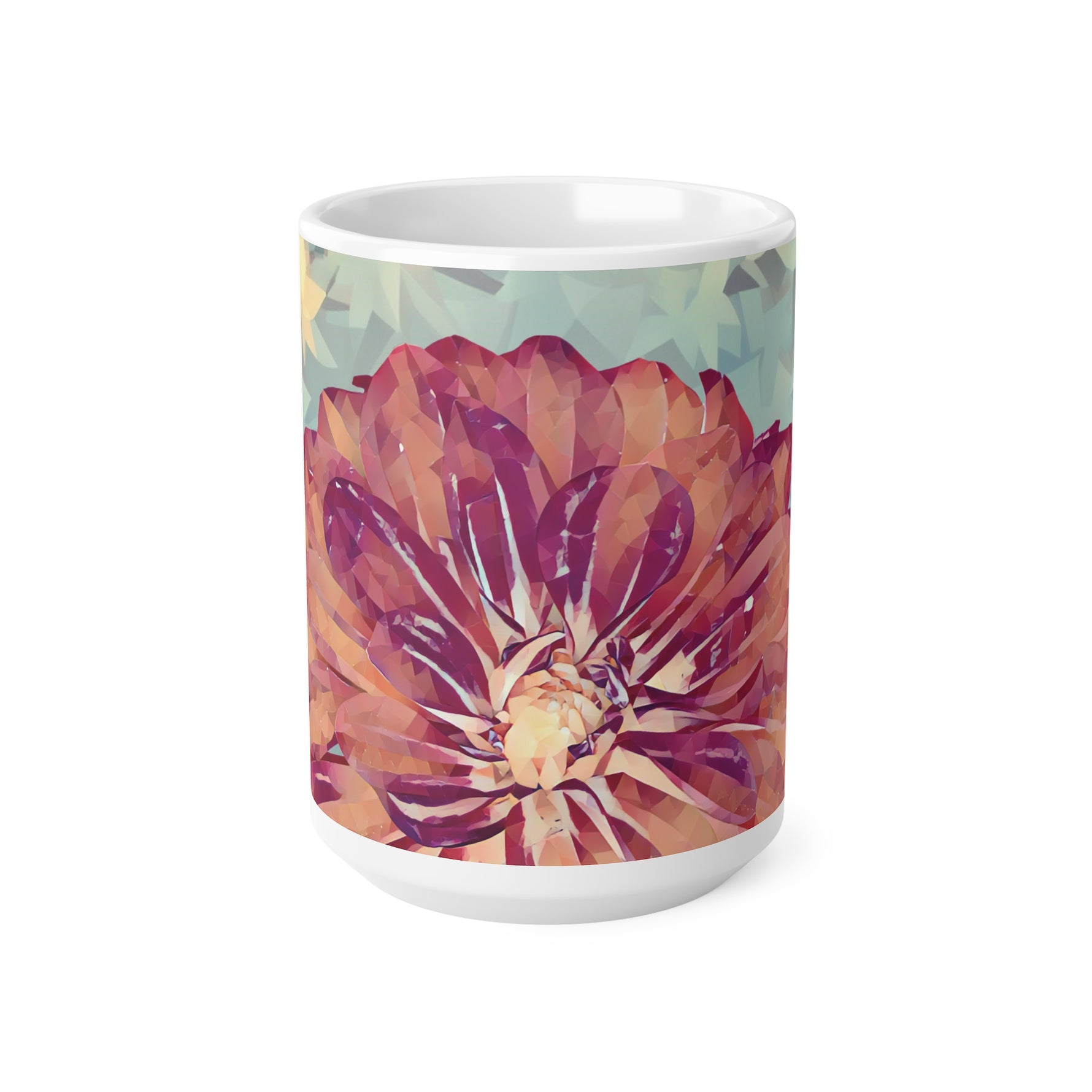 Ceramic White Cup 15oz - Poly Art - Flower of Dahlia (Variant 1)