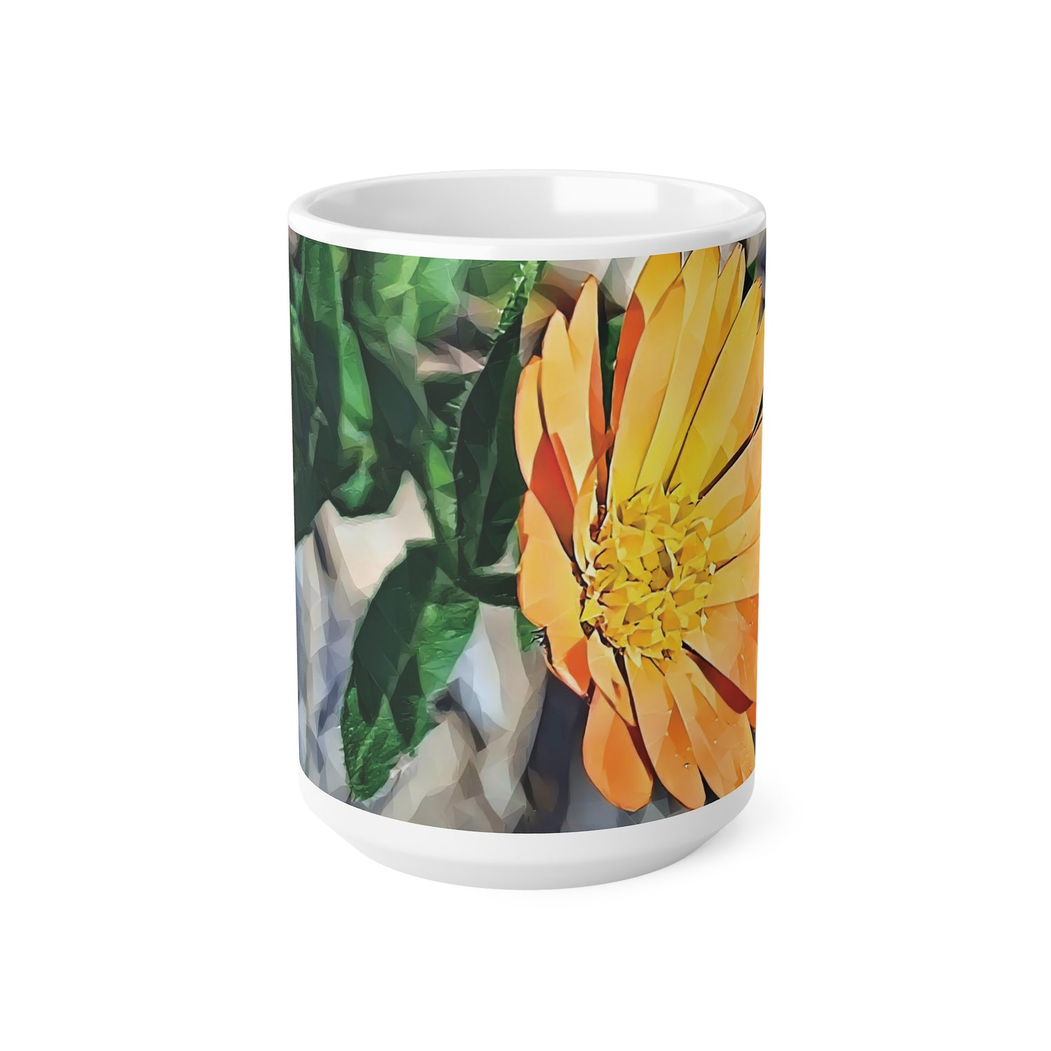 Ceramic White Cup 15oz - Poly Art - Flower of Calendula (Variant 2)