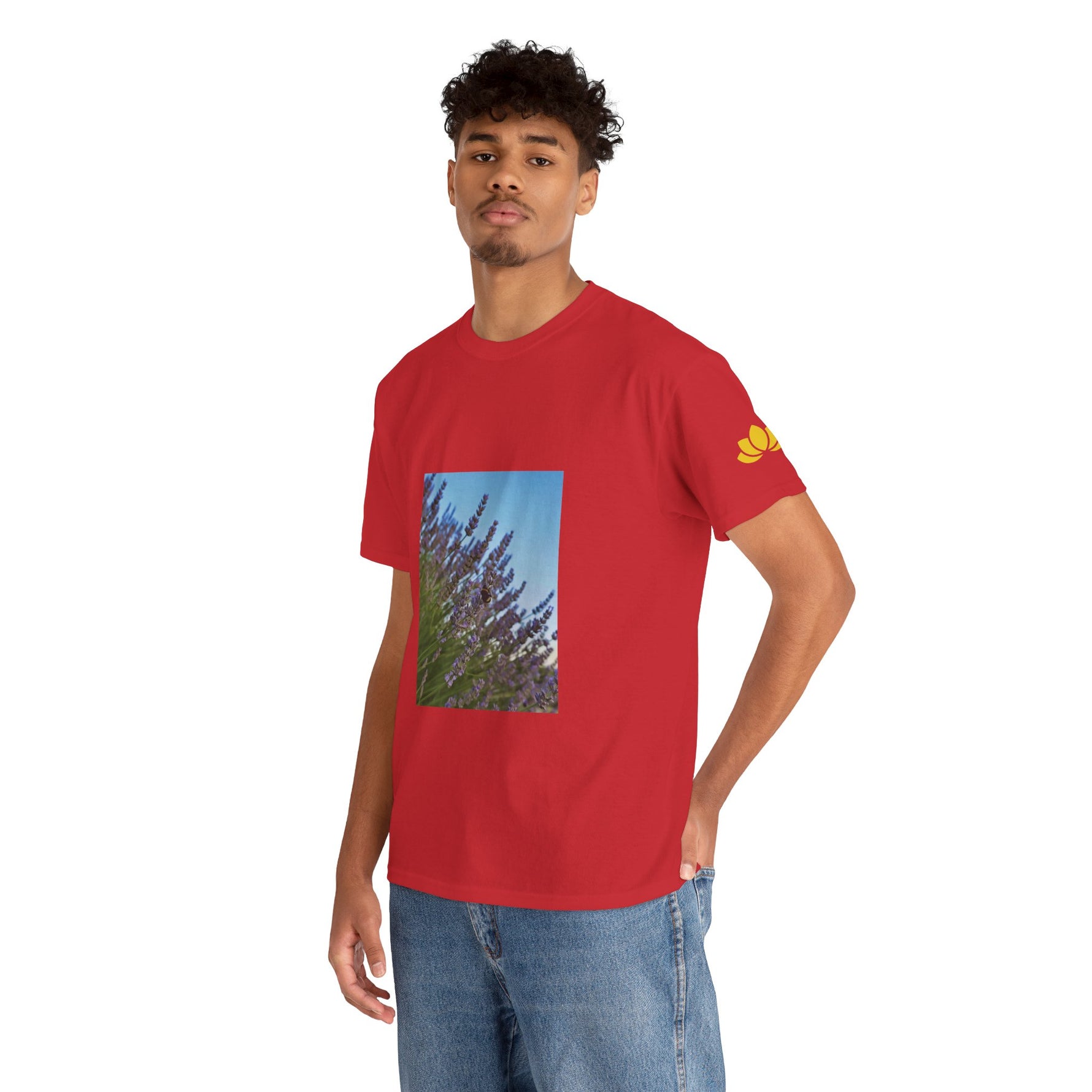 Unisex Heavy Cotton Tee - Flower of Lavender with Bombus
