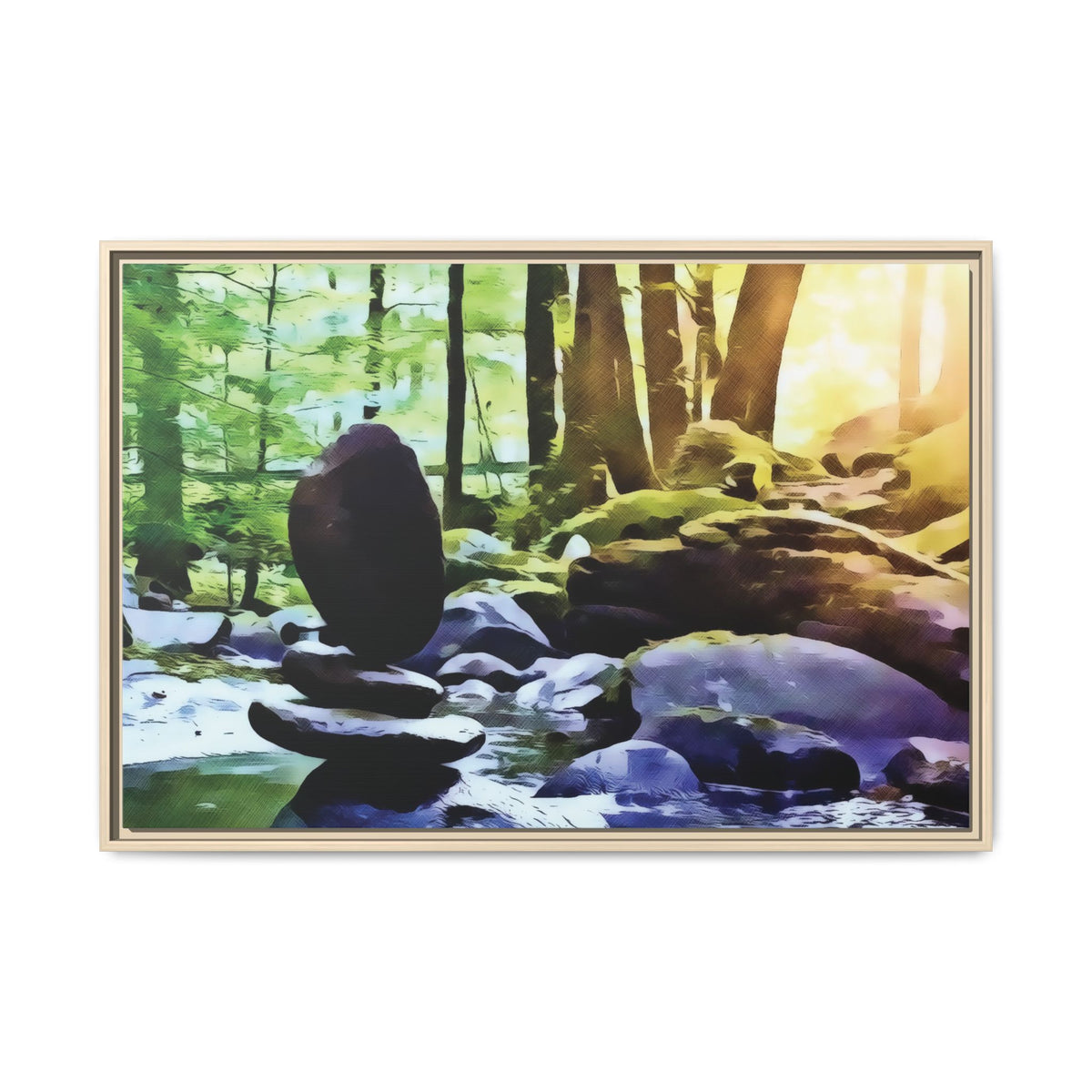 Stone Balance (Golden Forest) | Framed Canvas