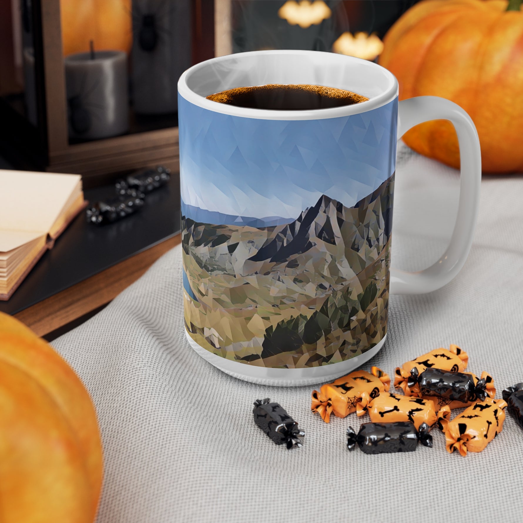 Ceramic White Cup 15oz - Poly Art - Rila Lakes, Bulgaria