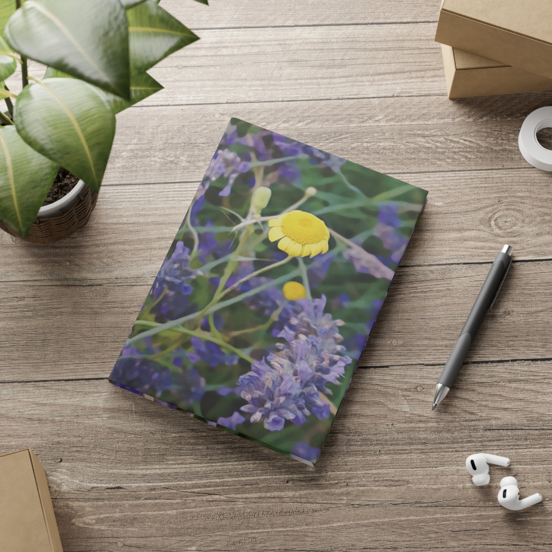 Hardcover Notebook with Puffy Covers - Flower of Lavender and Chamomile