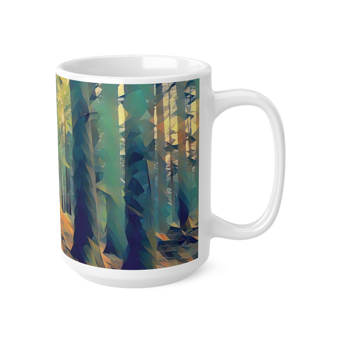Ceramic White Cup 15oz - Poly Art - Forest, a Path (Variant 2)