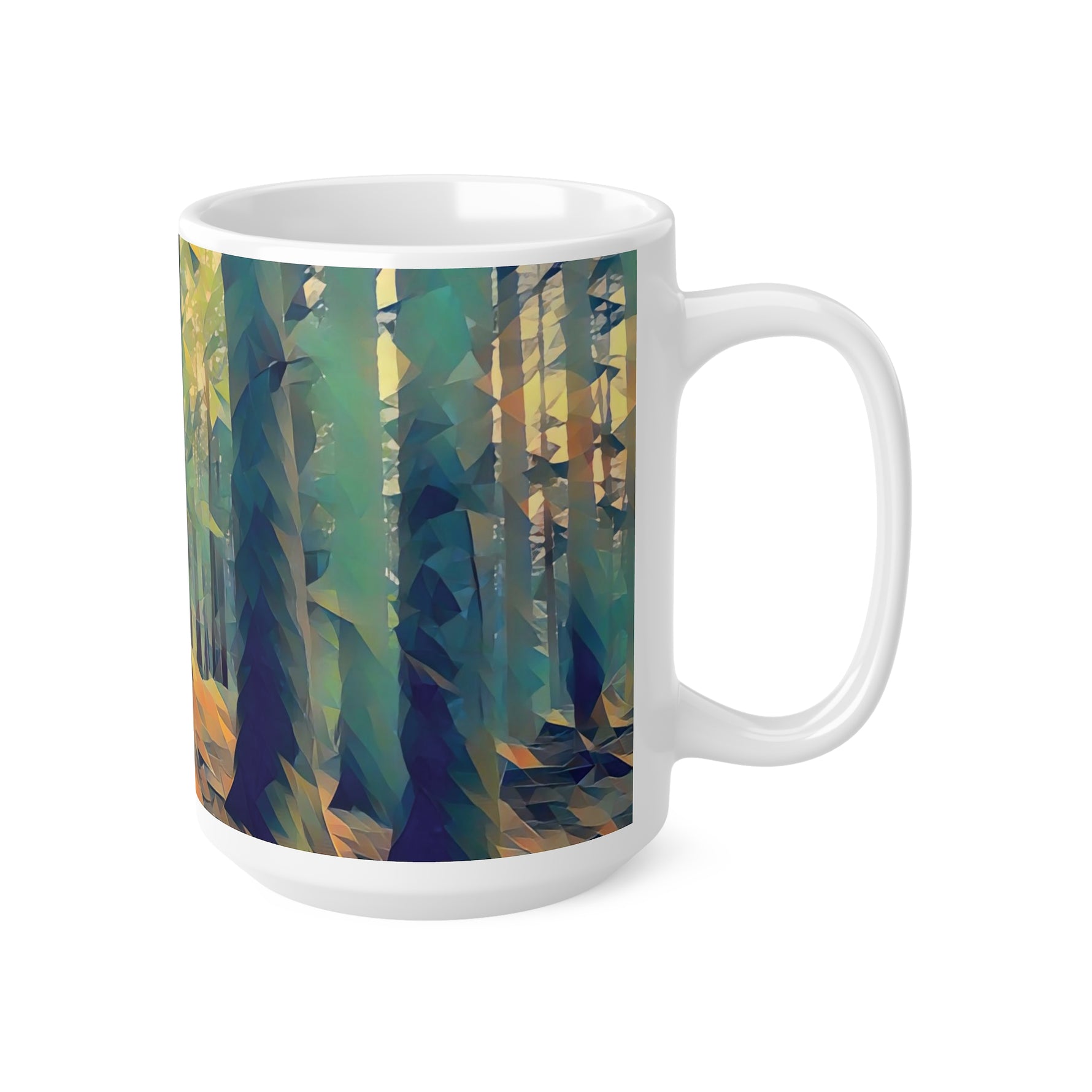 Ceramic White Cup 15oz - Poly Art - Forest, a Path (Variant 2)