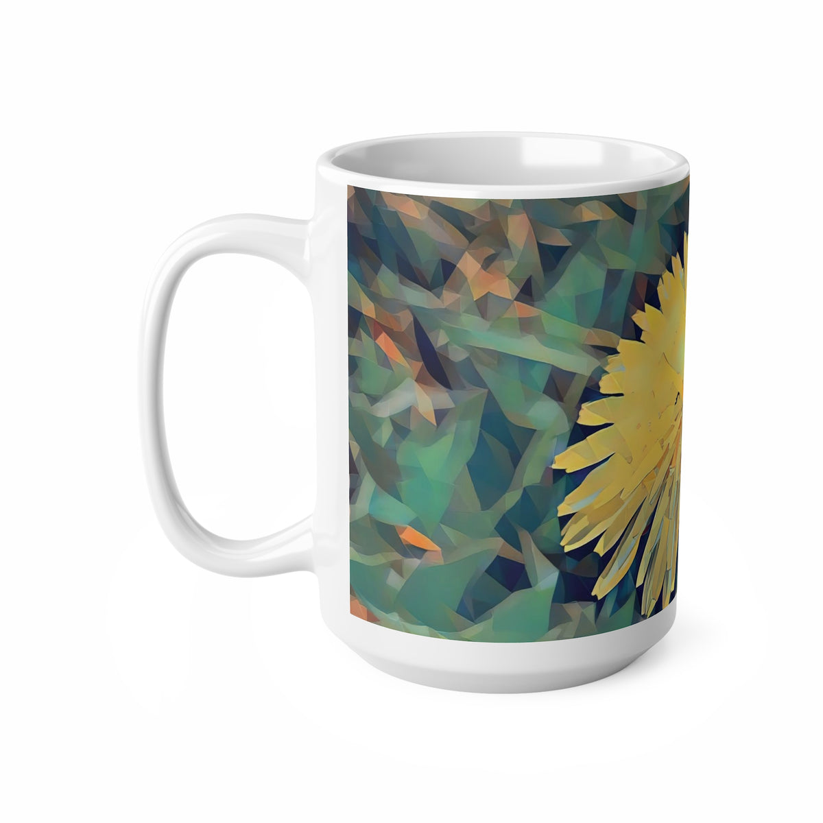 Ceramic White Cup 15oz - Poly Art - Flower of Dandelion (Variant 1)