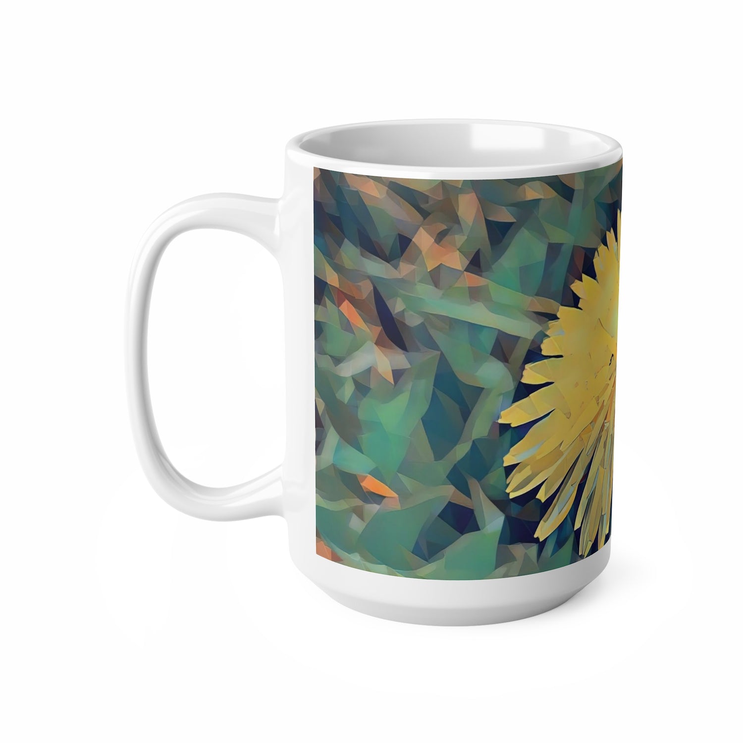 Ceramic White Cup 15oz - Poly Art - Flower of Dandelion (Variant 1)