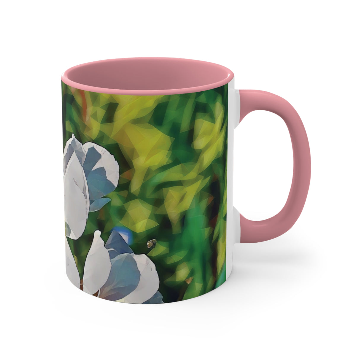 Mug 11oz - Poly Art - Flower, White