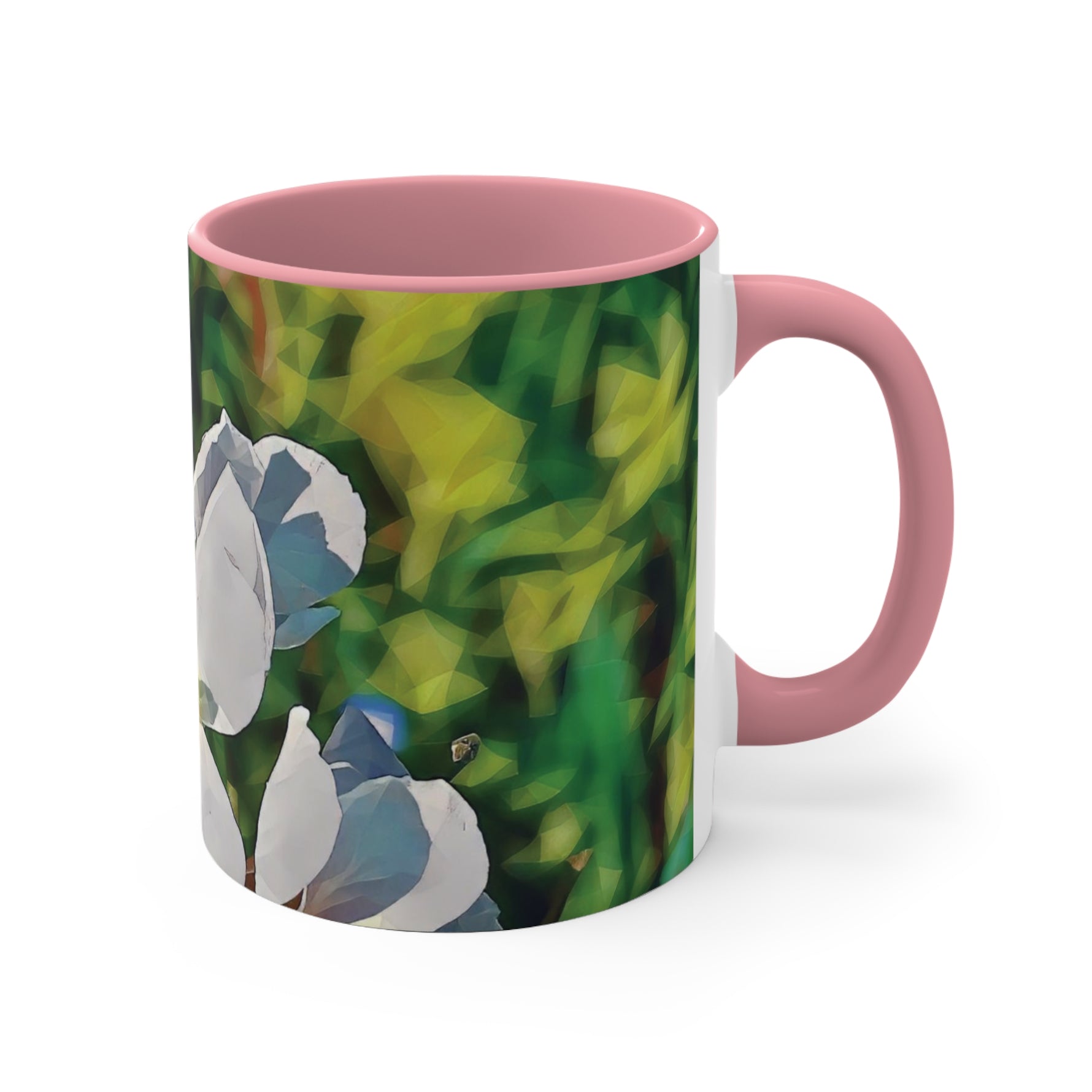 Mug 11oz - Poly Art - Flower, White