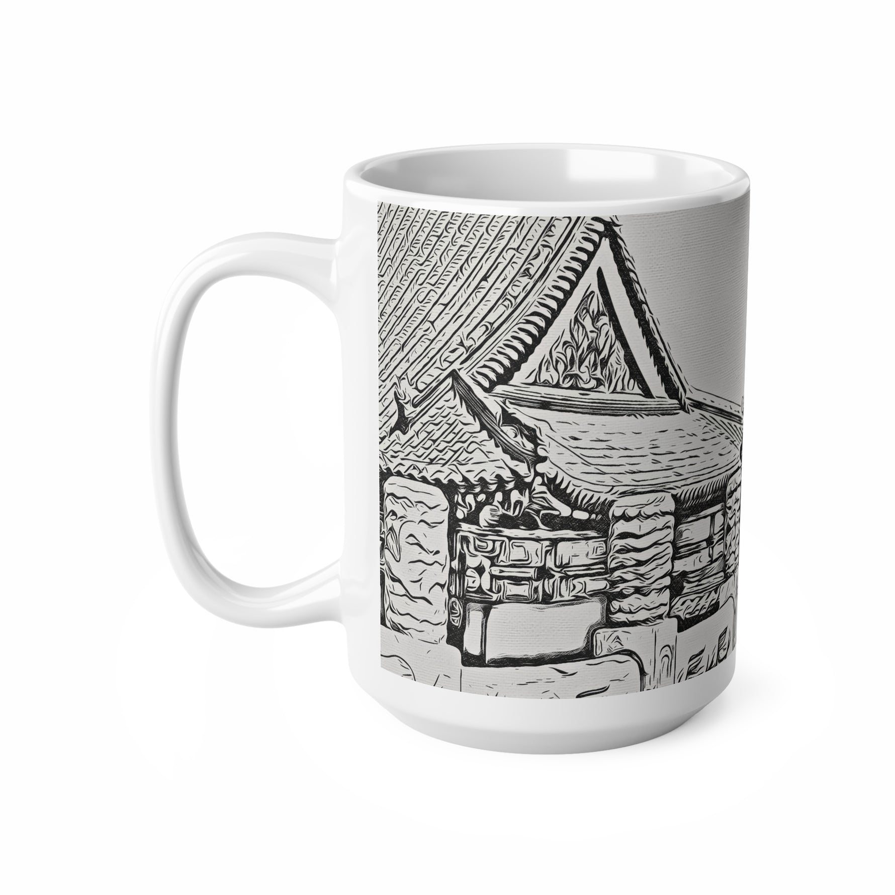 Ceramic White Cup 15oz - China's Beauty (B&W Variant)