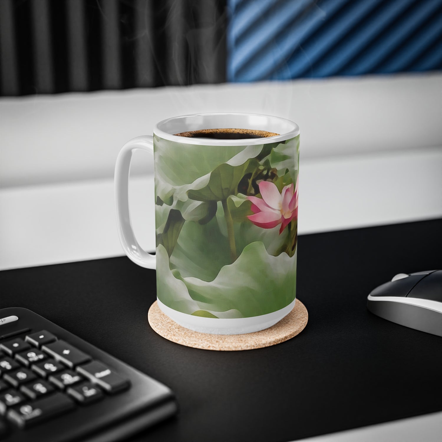 Ceramic White Cup 15oz - Flower of Lotus (Variant 2)
