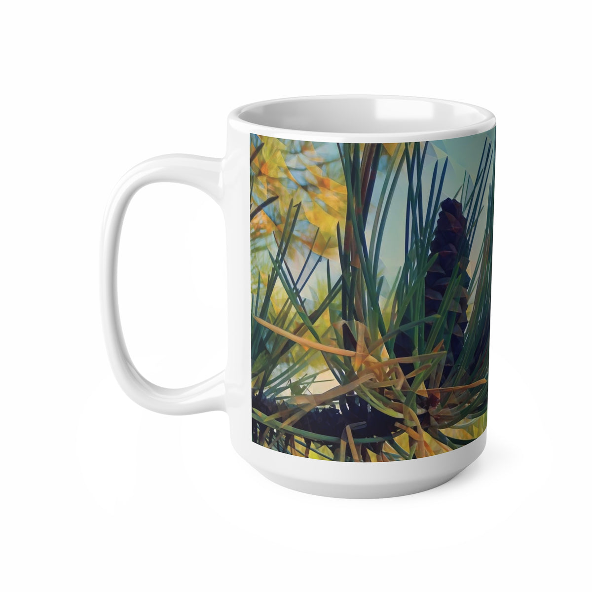 Ceramic White Cup 15oz - Poly Art - Fir Pinecone