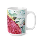 Ceramic White Cup 15oz - Poly Art - Flower of Dahlia in Red (Variant 2)