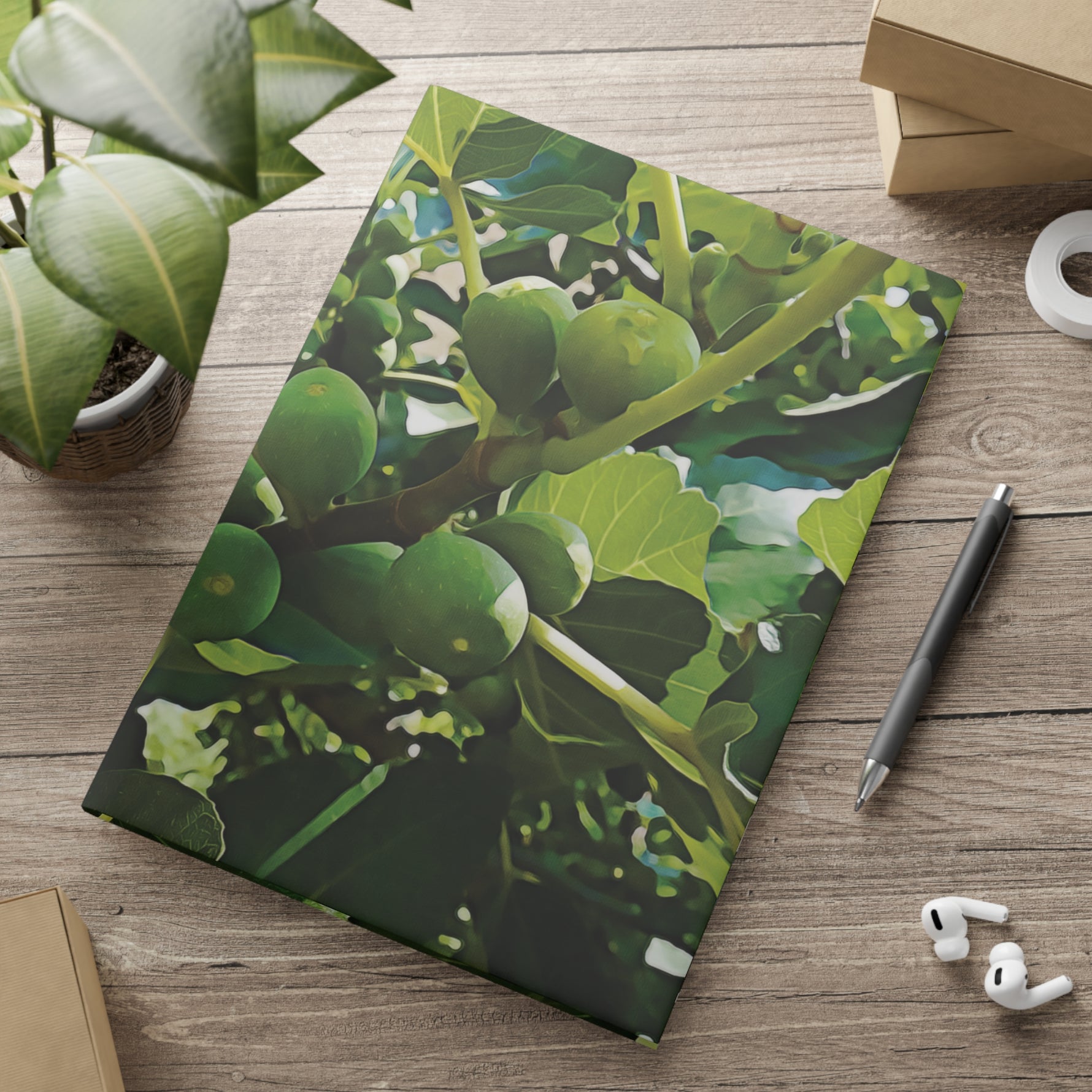Hardcover Notebook with Puffy Covers - Fig's Plant, with Fruits and Leaves