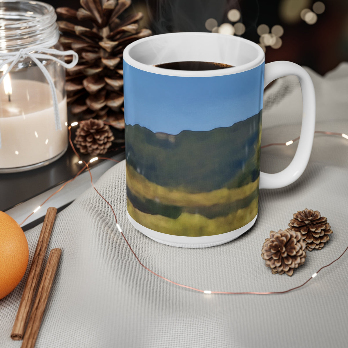 Ceramic White Cup 15oz - Tuscan Landscape (Variant 1)