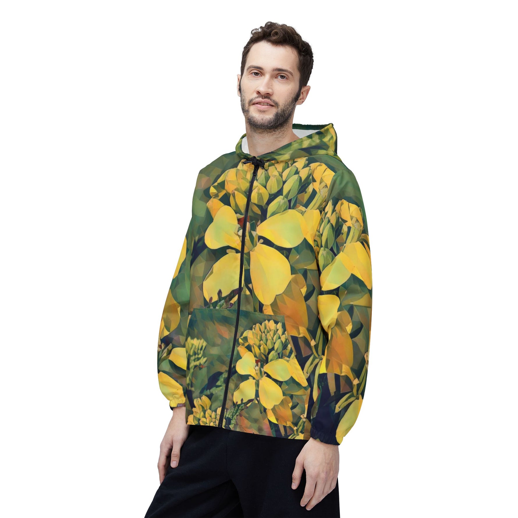 Windbreaker Jacket - Poly Art - Flower, Yellow Petals