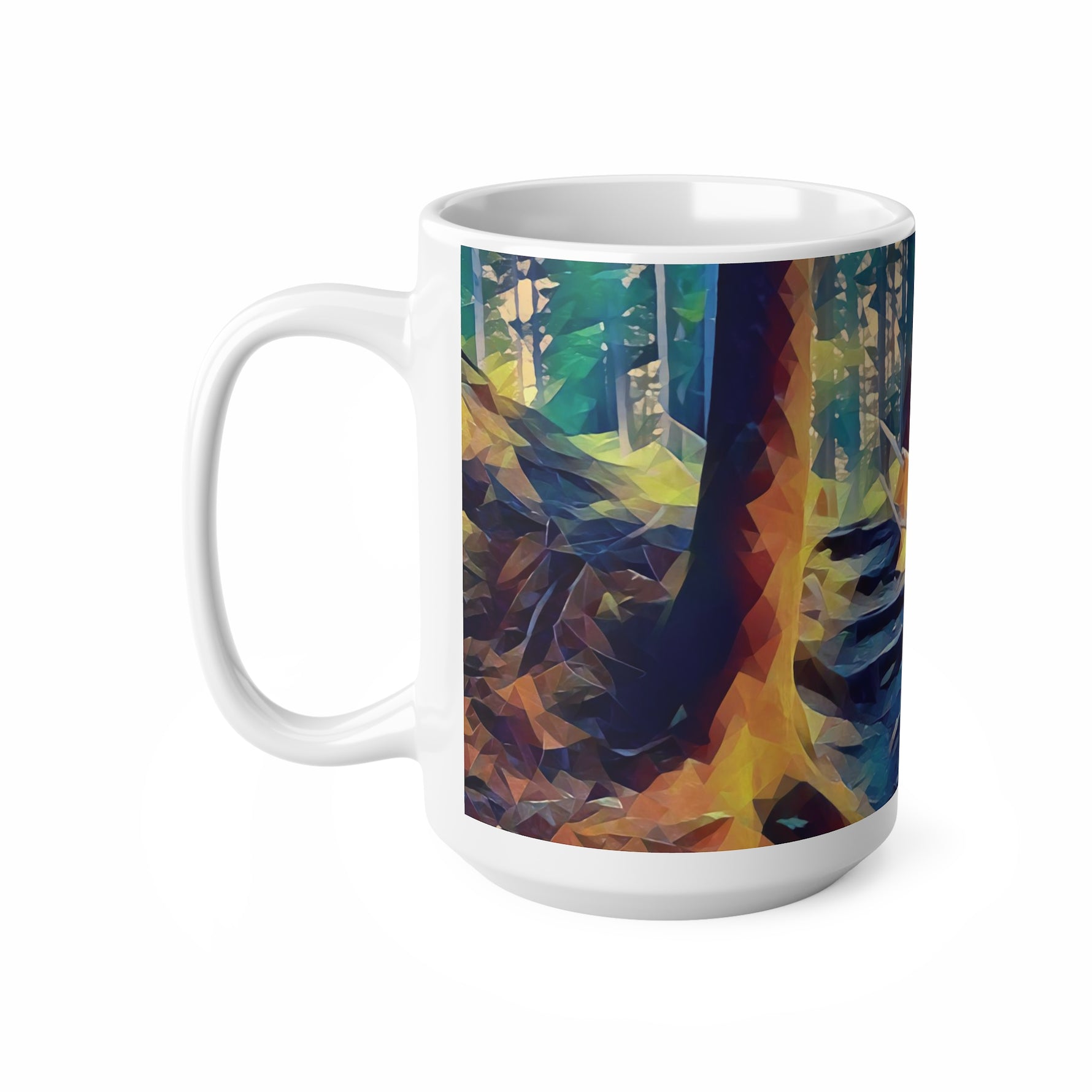 Ceramic White Cup 15oz - Poly Art - Forest, a Path (Variant 1)