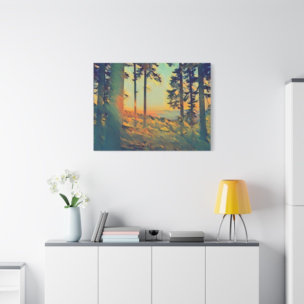 Stretched Matte Canvas - Poly Art - Forest Sunset (Variant 1)