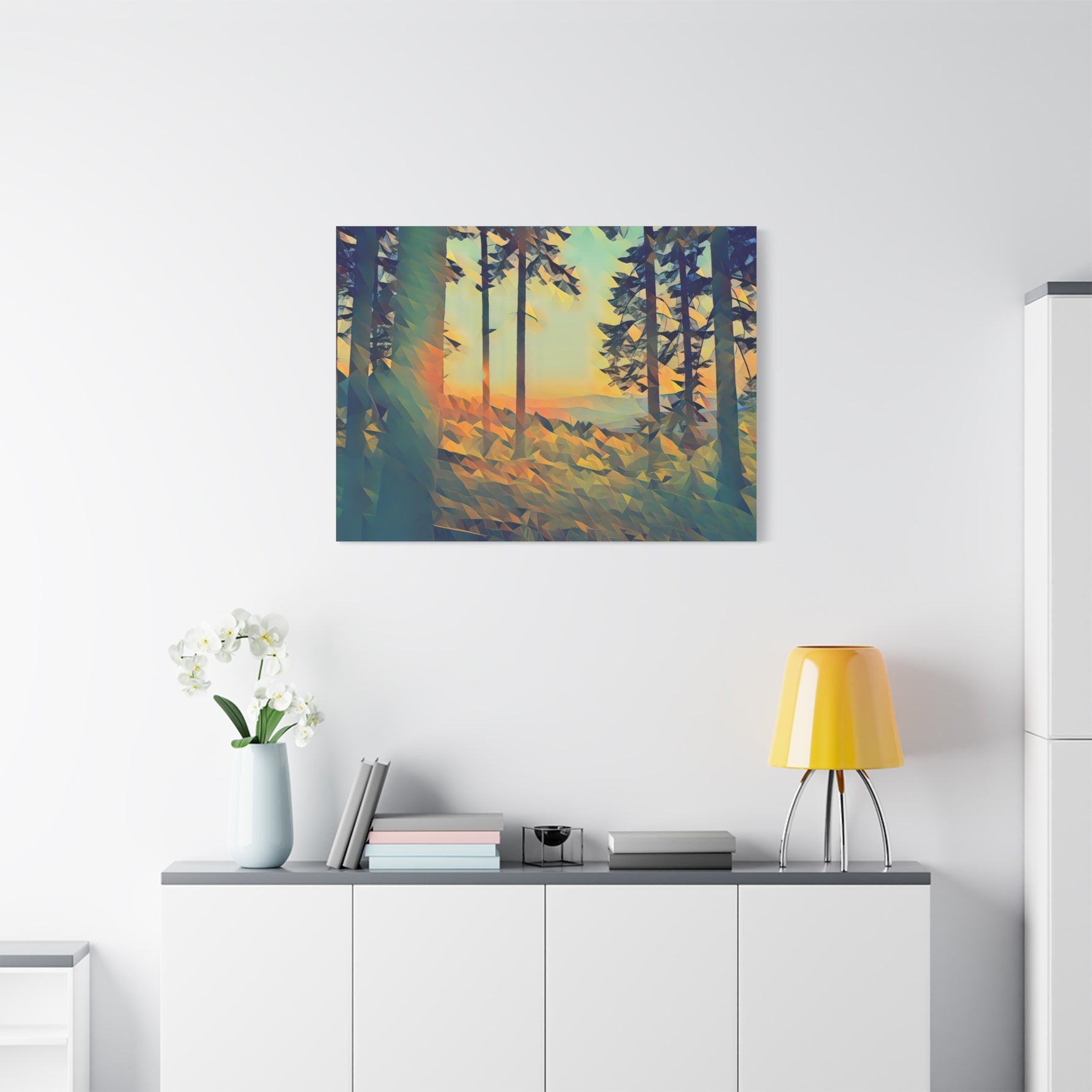 Stretched Matte Canvas - Poly Art - Forest Sunset (Variant 1)