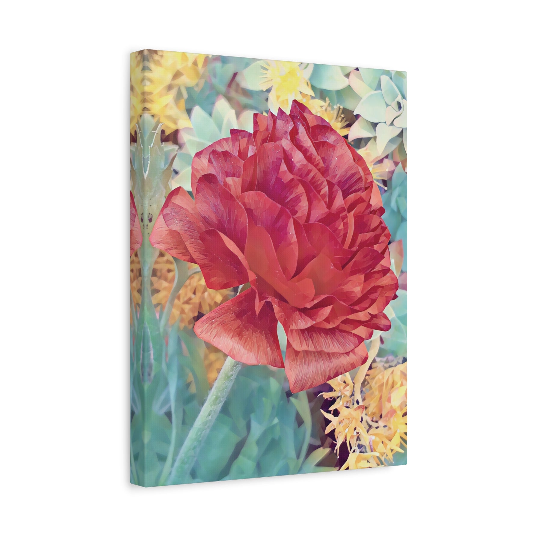Stretched Matte Canvas - Poly Art - Dahlia in red (Variant 1)