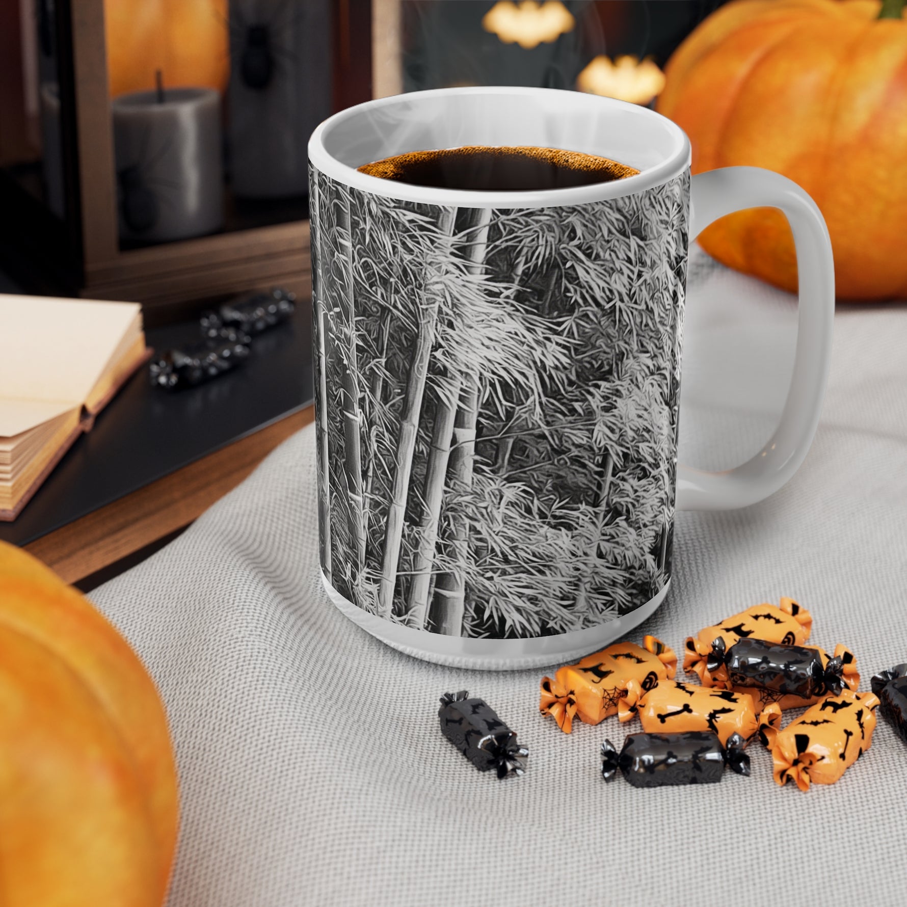 Ceramic White Cup 15oz - Bamboo (B&W Variant)