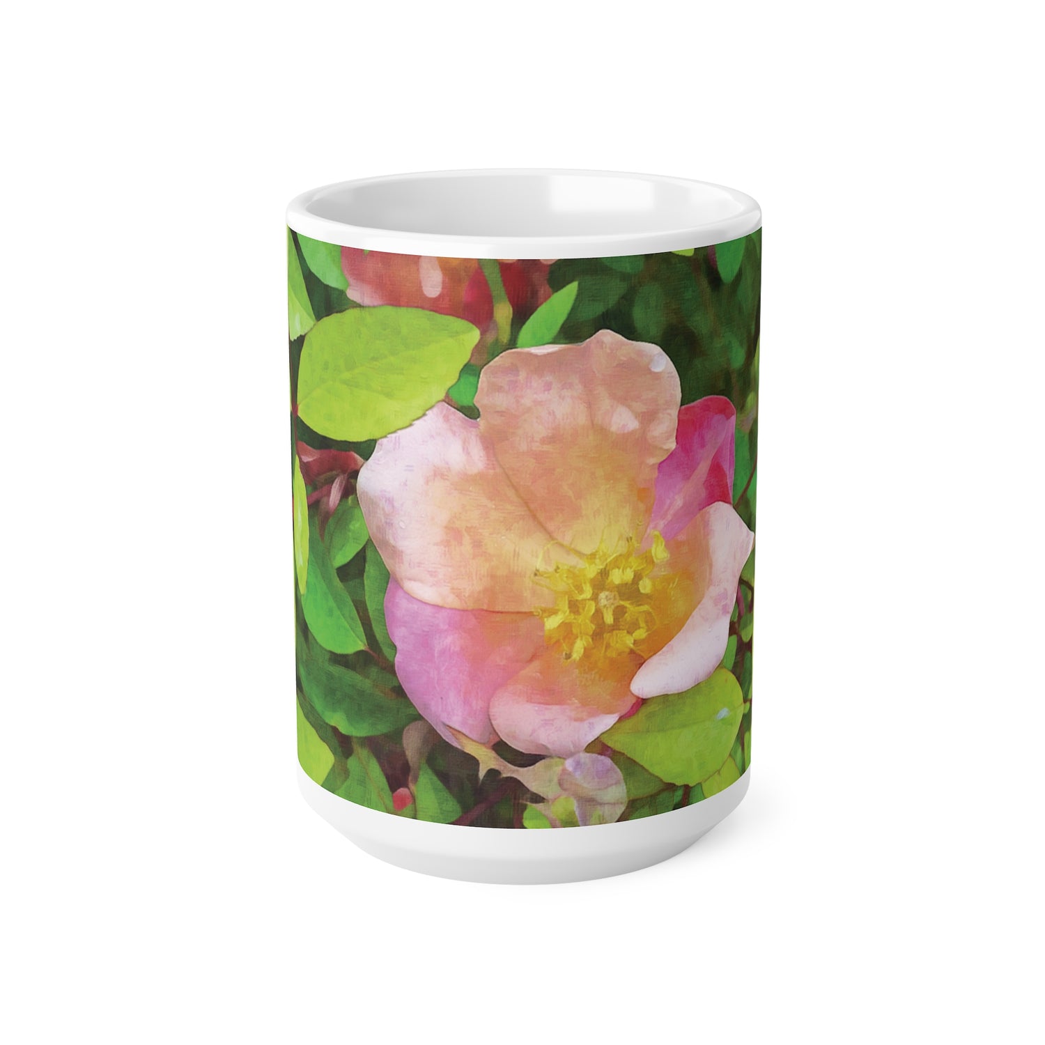 Ceramic White Cup 15oz - Flower of Rose