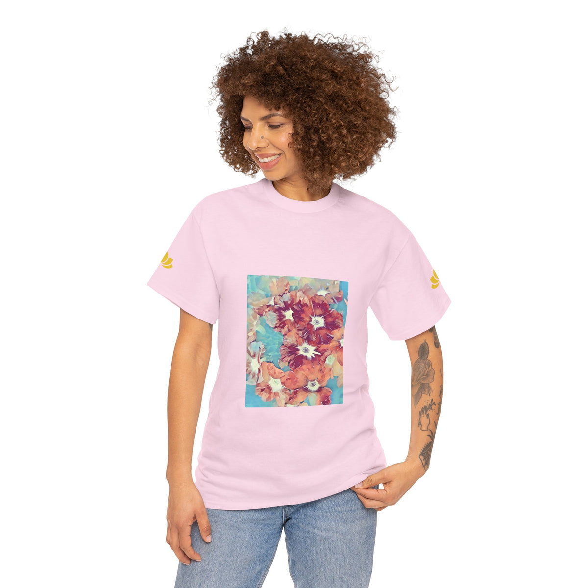 Unisex Heavy Cotton Tee - Poly Art - Flower of in sky blue and red