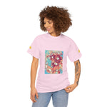 Unisex Heavy Cotton Tee - Poly Art - Flower of in sky blue and red