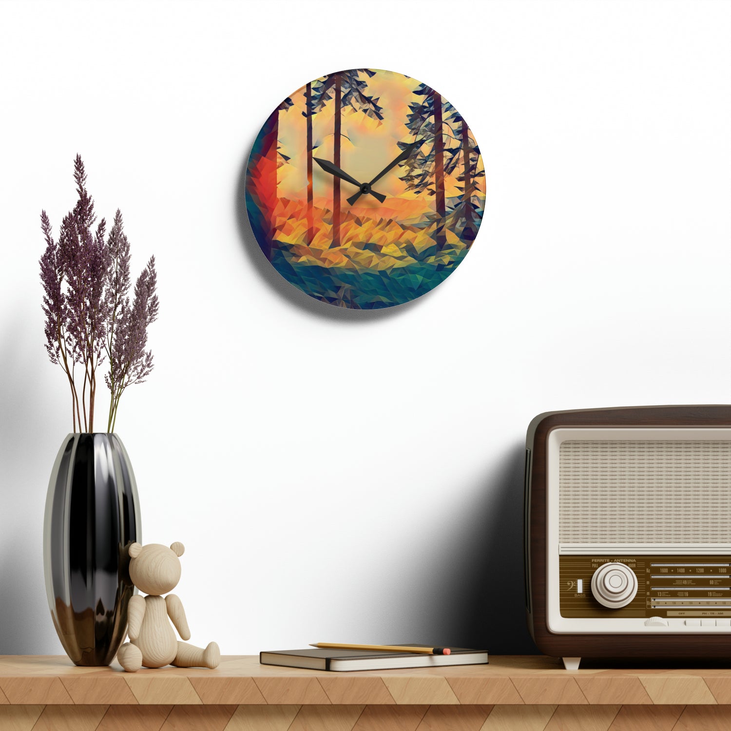 Acrylic Wall Clock - Poly Art - Forest Sunset (Variant 4)