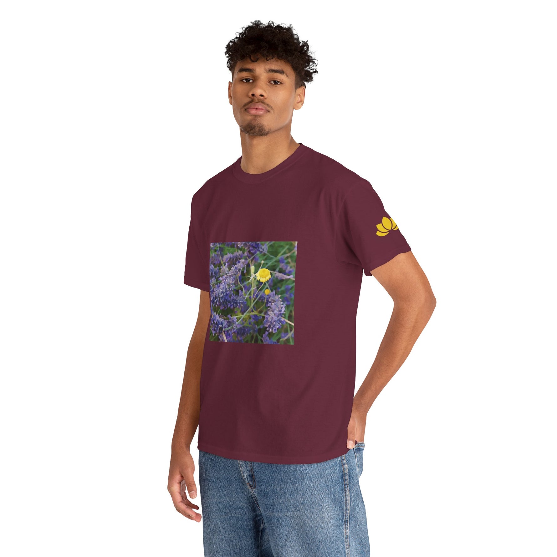 Unisex Heavy Cotton Tee - Flower of Lavender and Chamomile