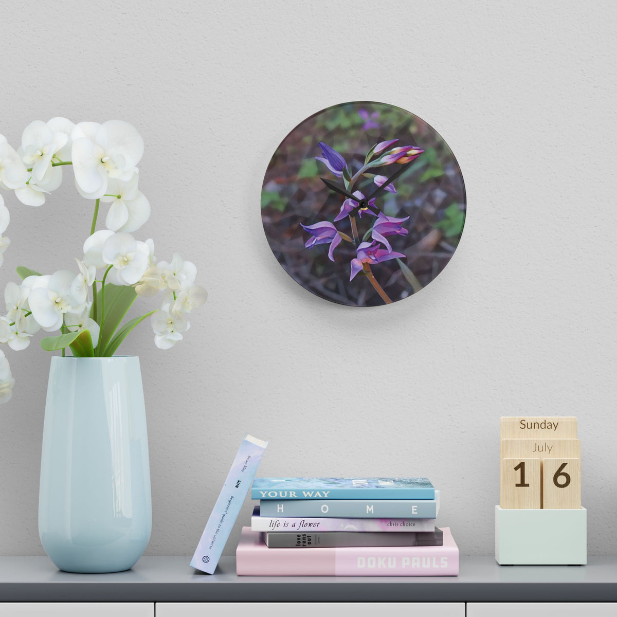 Acrylic Wall Clock - Poly Art - Flower of Cephalanthera Rubra