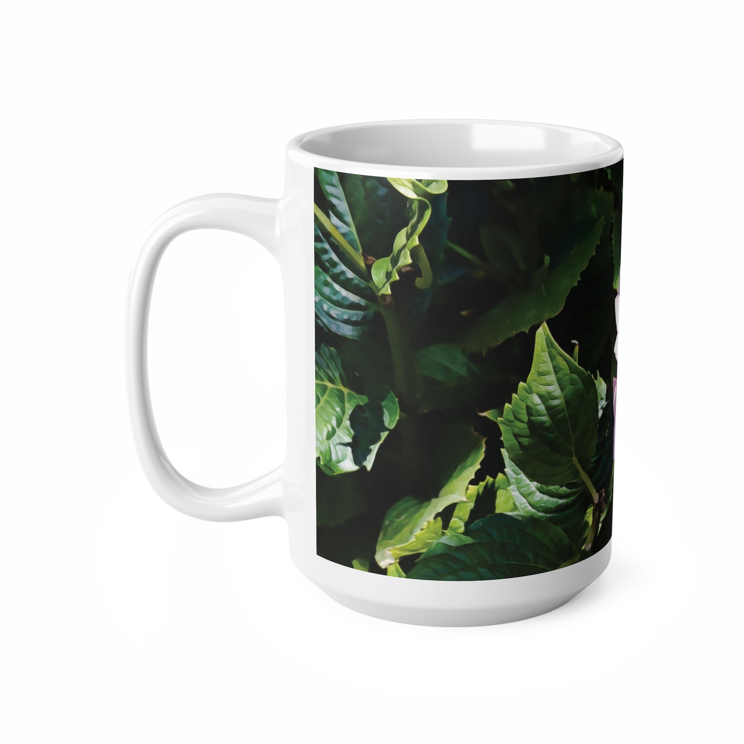 Ceramic White Cup 15oz - Flower of Ortensia/Hydrangea Macrophylla