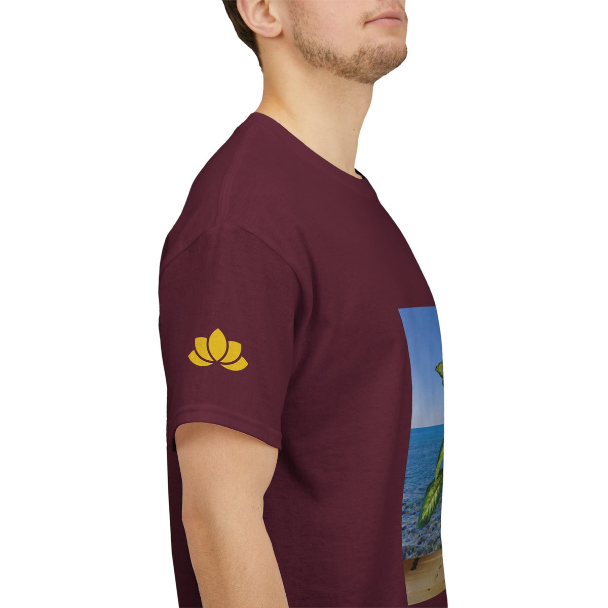 Unisex Heavy Cotton Tee - Dieffenbachia Plant and Sea landscape