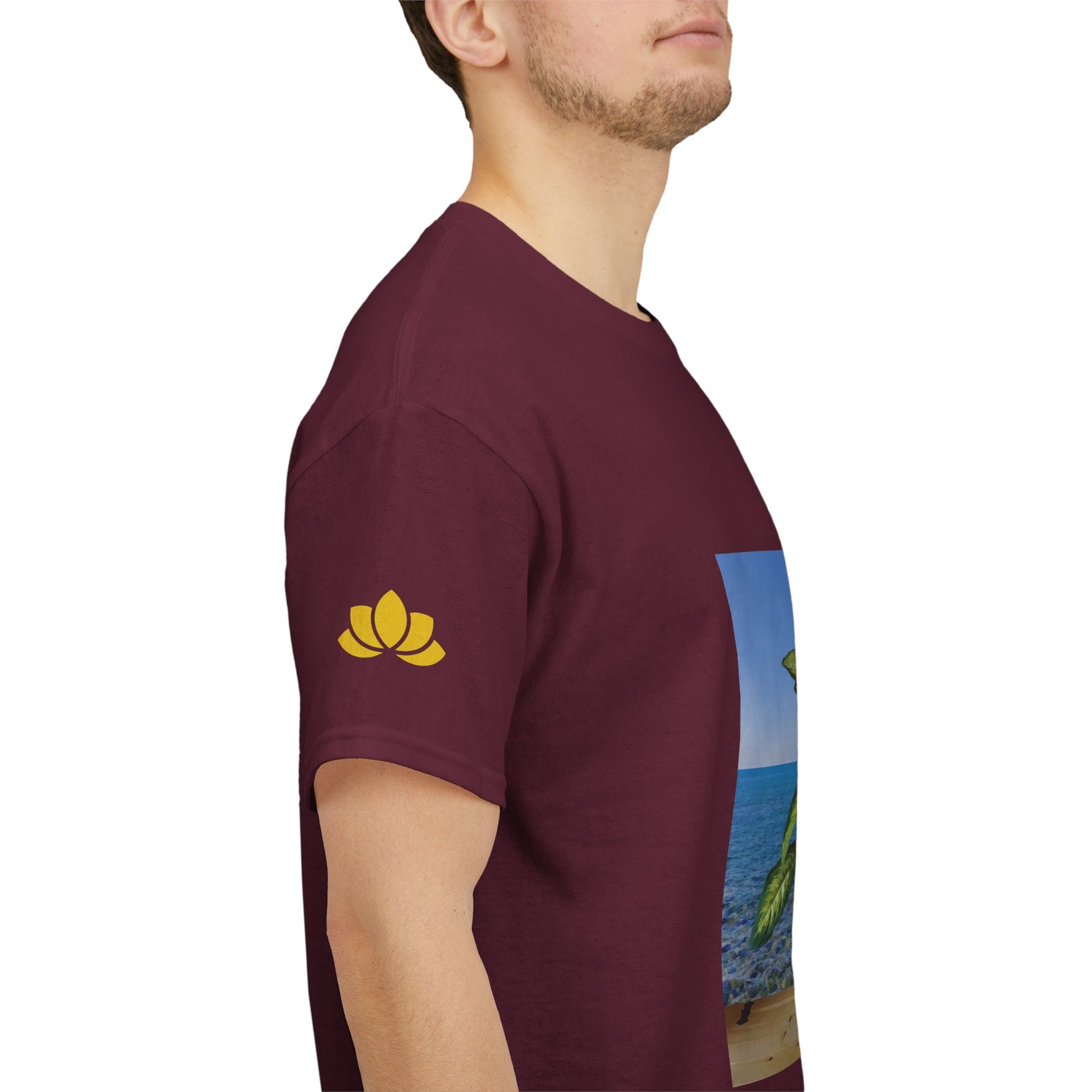 Unisex Heavy Cotton Tee - Dieffenbachia Plant and Sea landscape