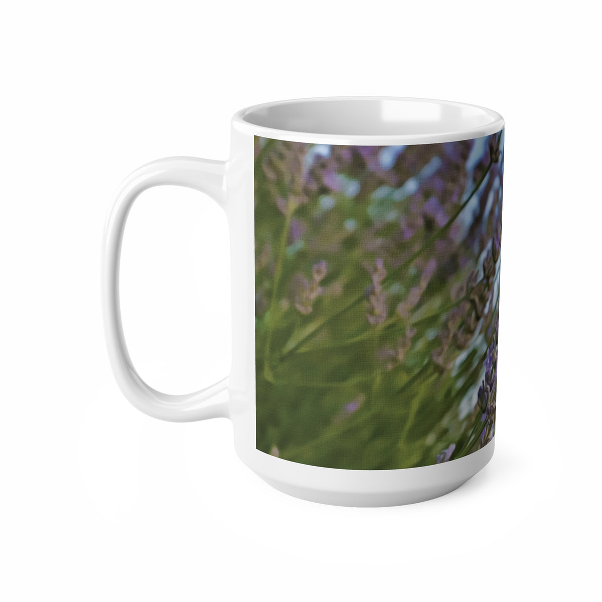 Ceramic White Cup 15oz - Flower of Lavender with bombus insect (Variant 1)
