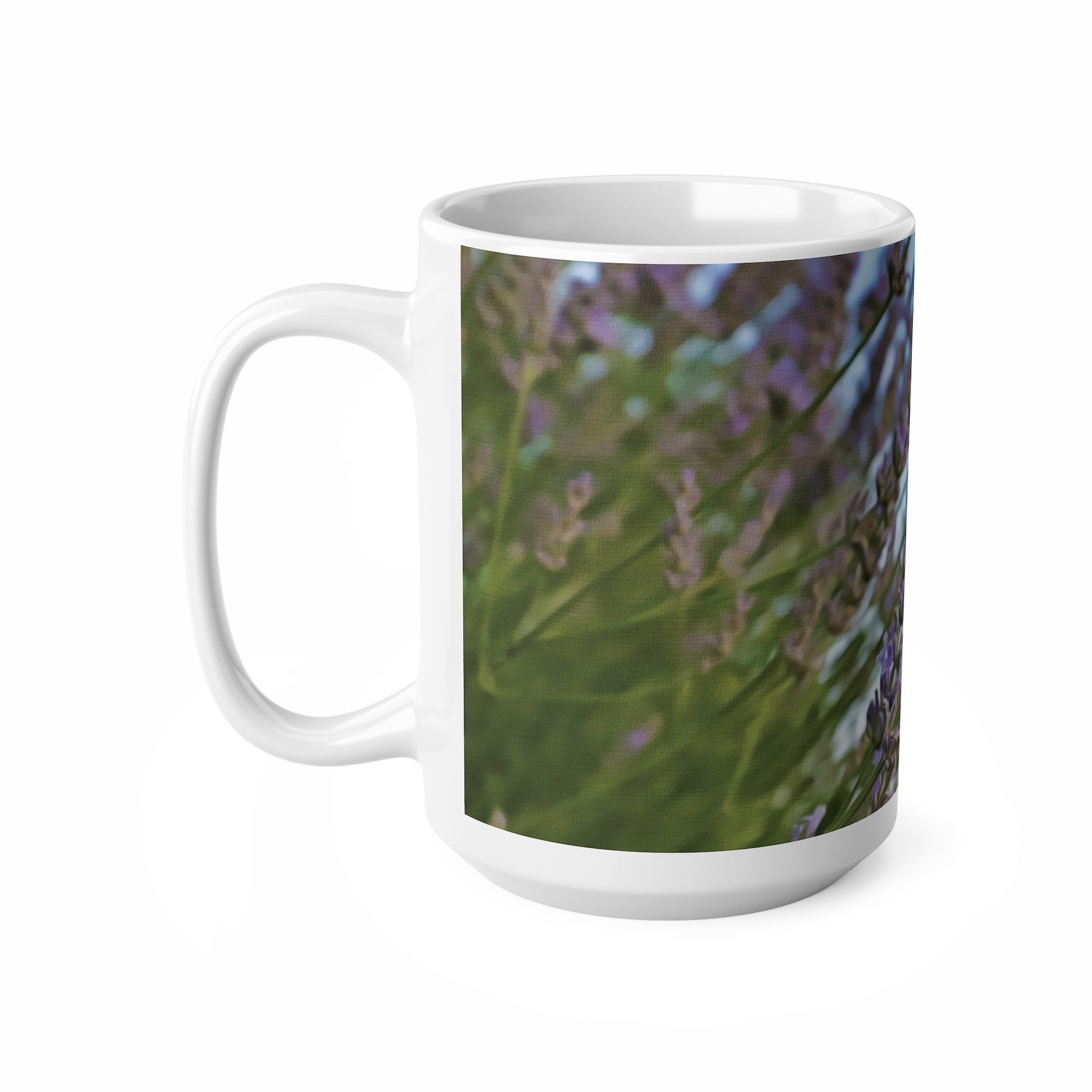 Ceramic White Cup 15oz - Flower of Lavender with bombus insect (Variant 1)