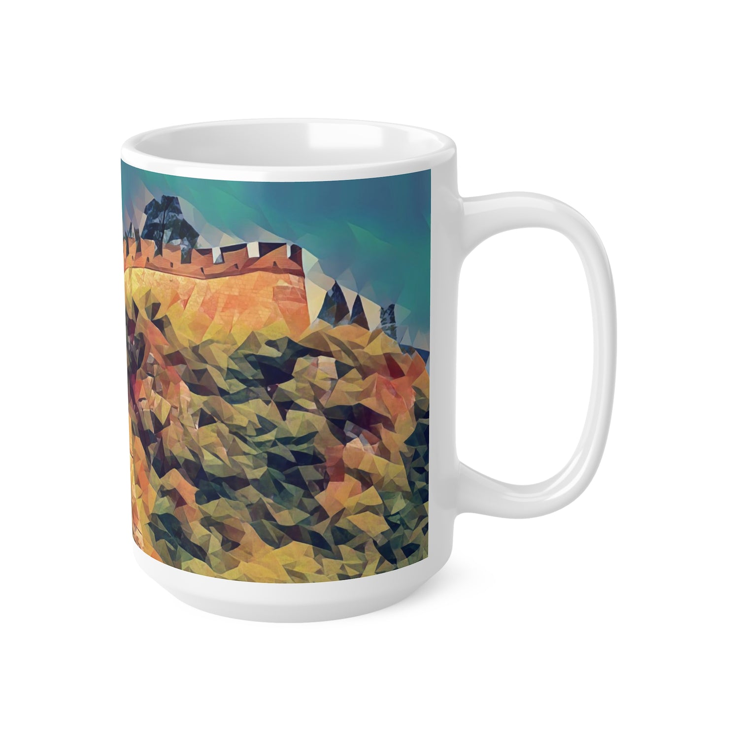 Ceramic White Cup 15oz - Poly Art - China's Great Wall (Variant 2)