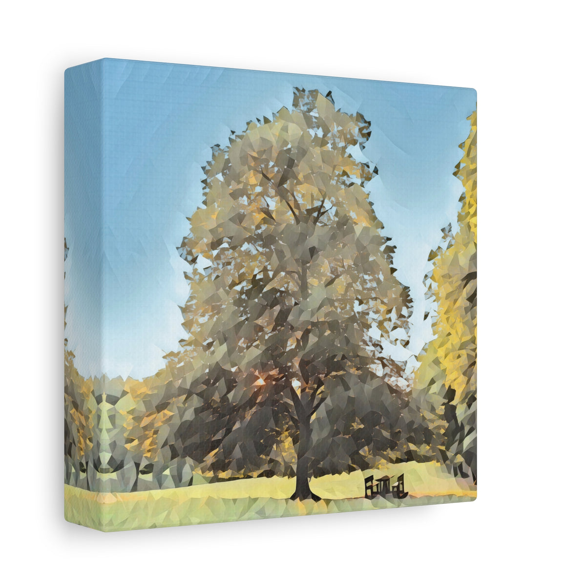Stretched Matte Canvas - Poly Art - Tree in a lawn (Variant 1)