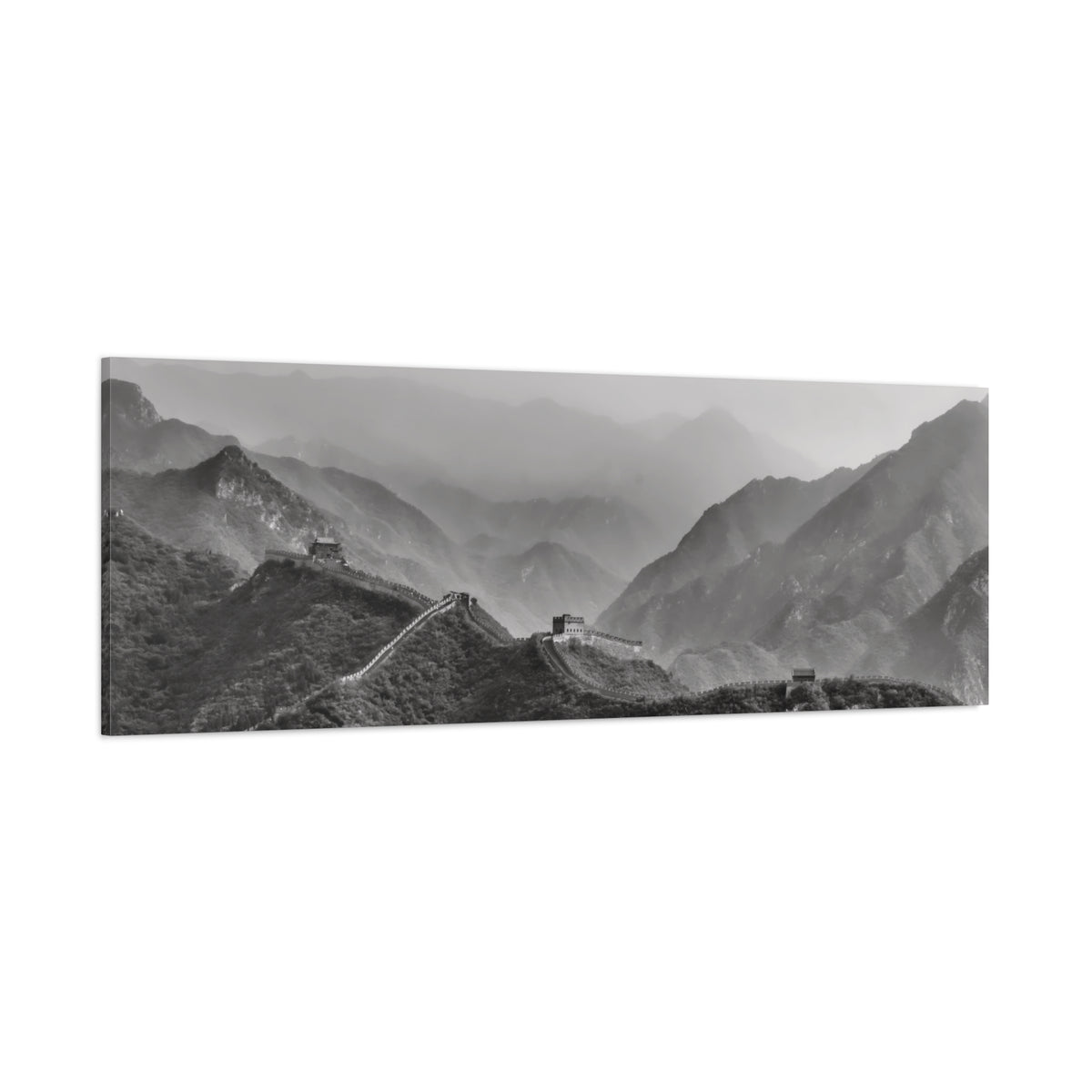 Stretched Matte Canvas - China's Great Wall (B&W variant)