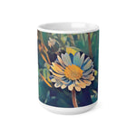 Ceramic White Cup 15oz - Poly Art - Flower of Daisies (Variant 5)