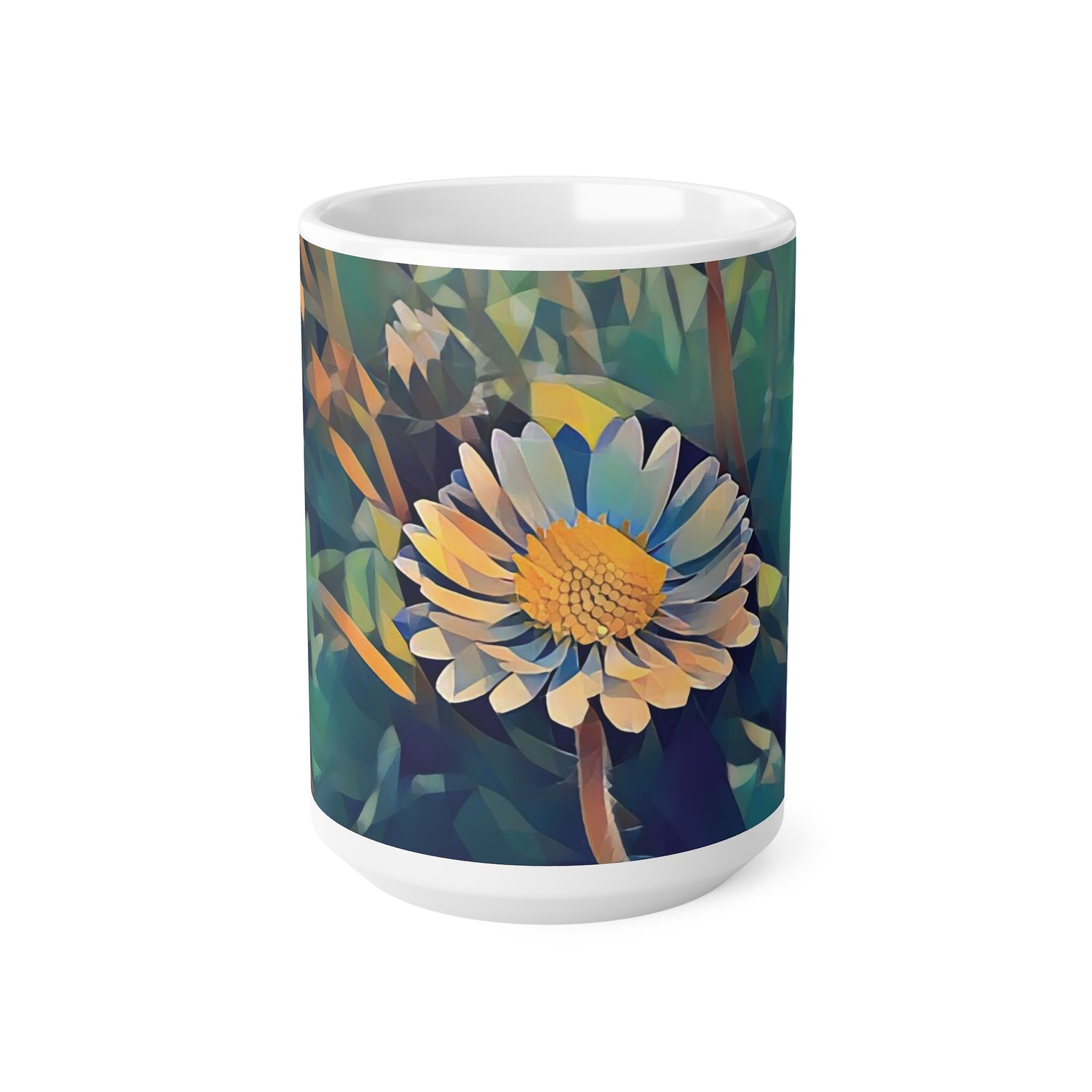 Ceramic White Cup 15oz - Poly Art - Flower of Daisies (Variant 5)